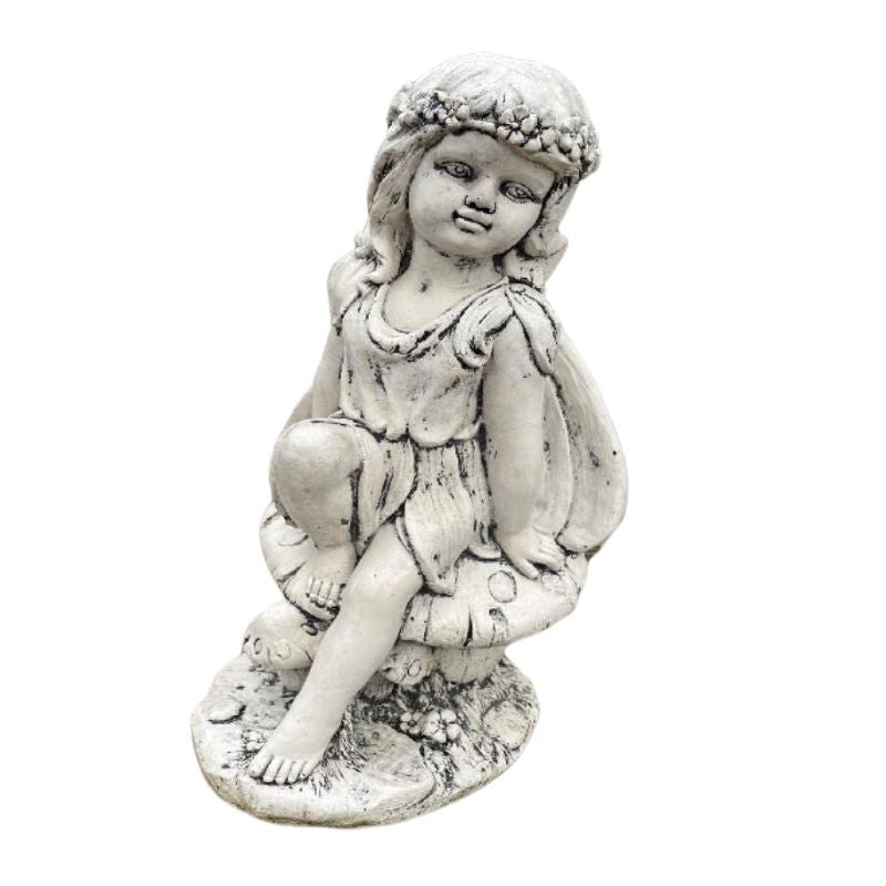 Large Fairy On Mushroom Statue