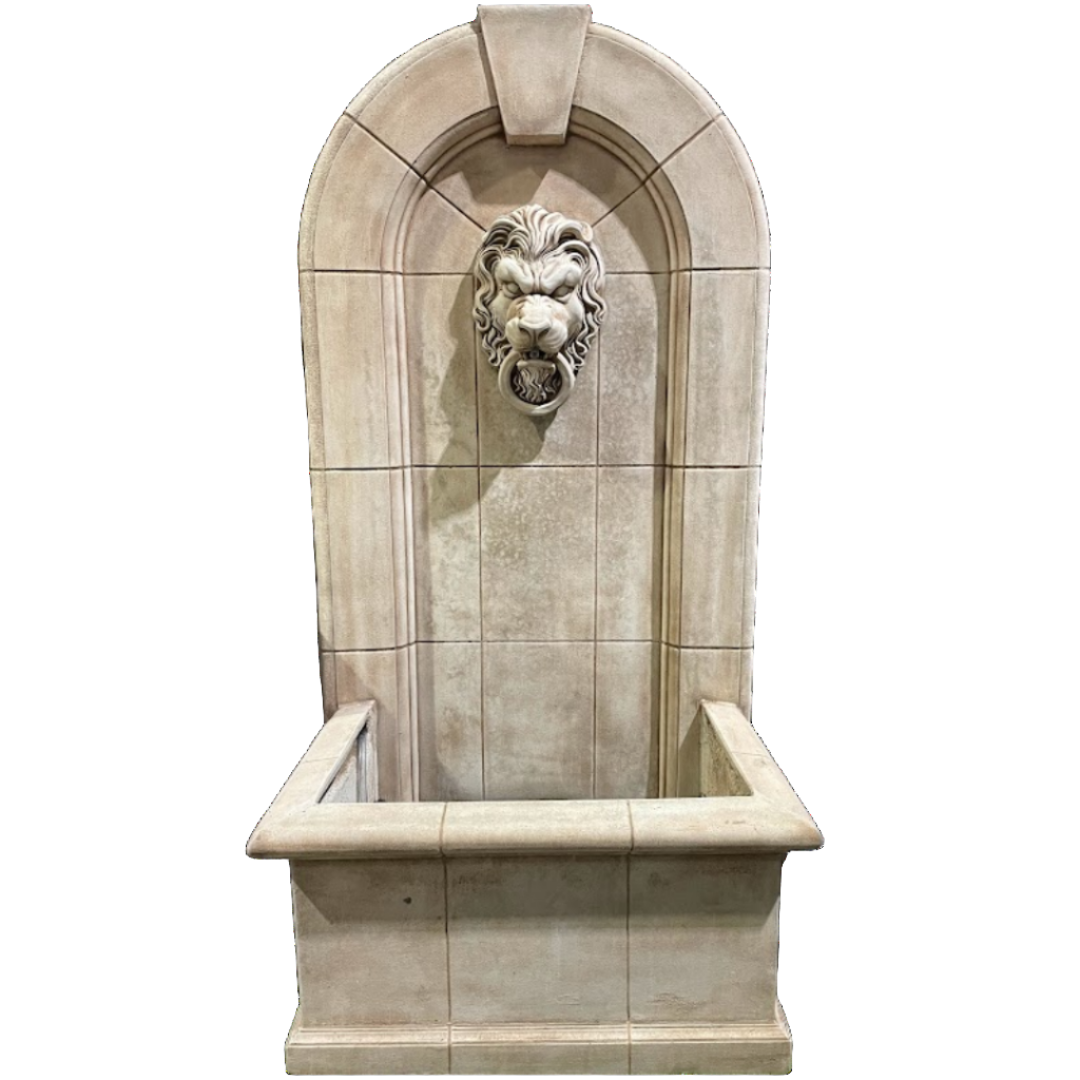 Sandstone Lion Wall Fountain Water Feature  