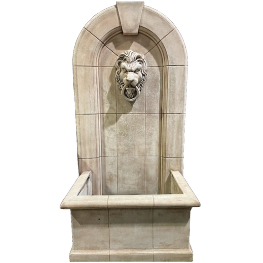 Sandstone Lion Wall Fountain Water Feature  