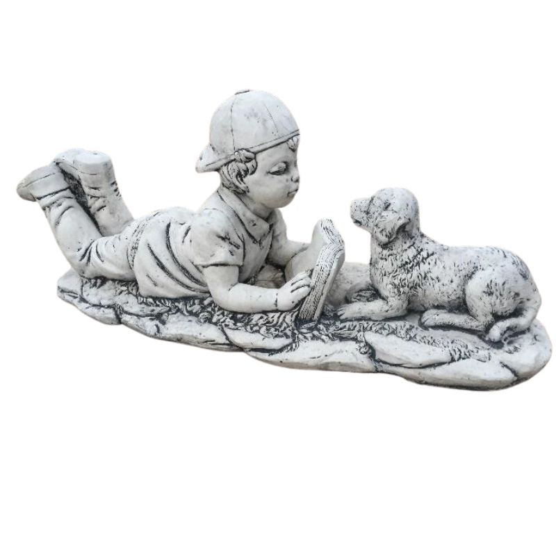 Lying Boy With Dog Statue