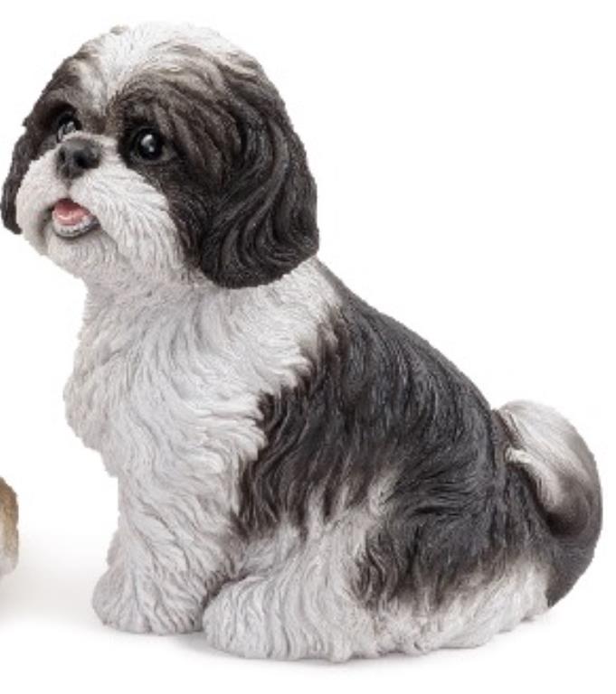 Sitting Shih-Tzu Figurine Statue Black & White