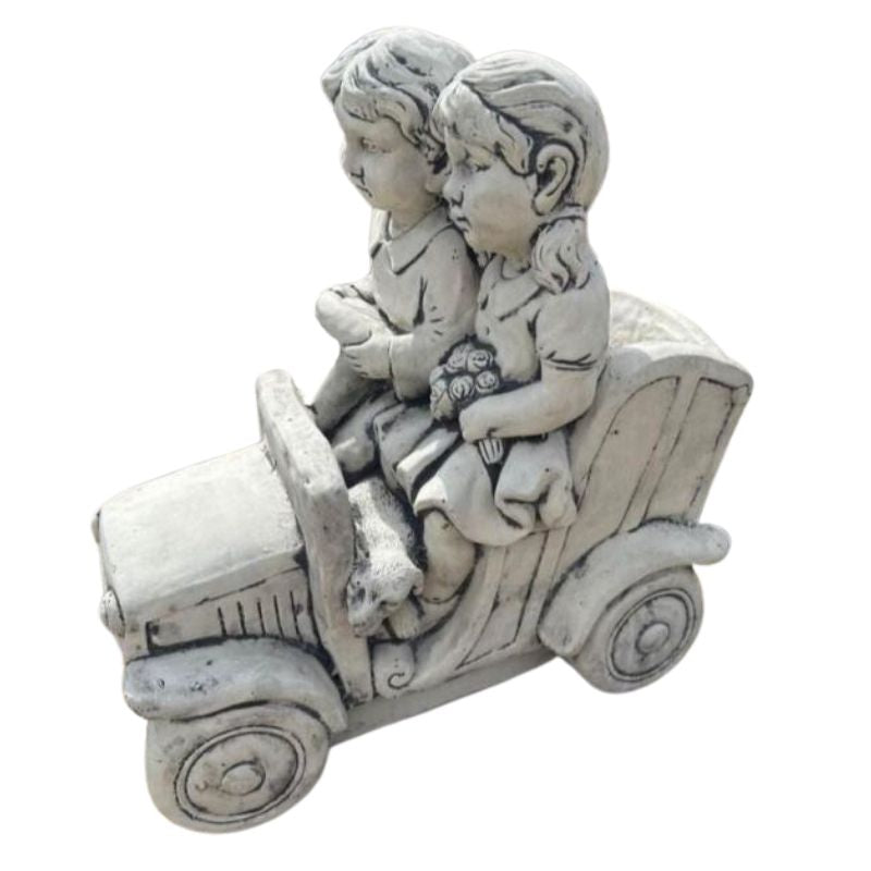 Kids In Car Planter Statue