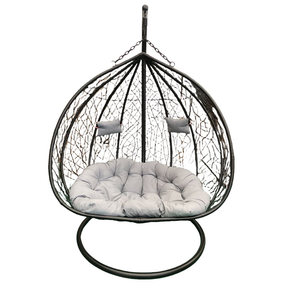 Double Nest Shape Egg Swing Chair Black Basket with Cushion Decor