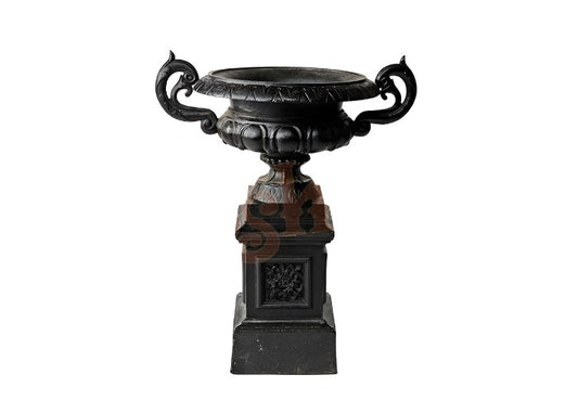 Urn Campana w Base Urn and Pedestal Black