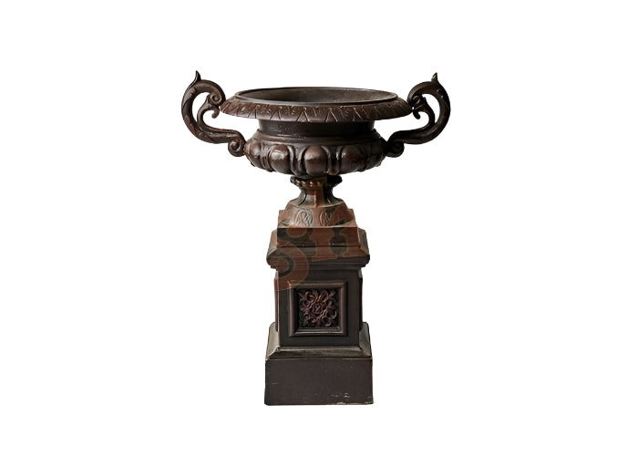Urn Campana w Base Urn and Pedestal Antique Brown