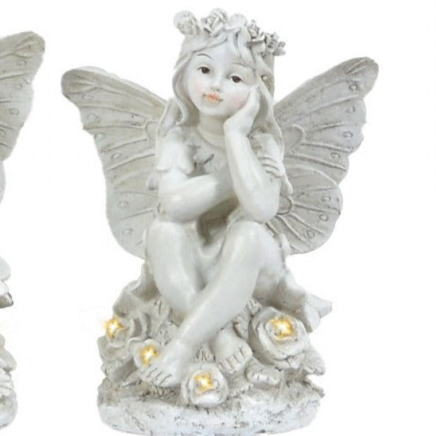 Angels with Halos w/ LED Light Statue Thinking Angel (right)