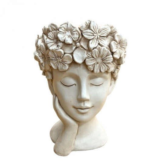 Magensium Oxide Human Face Pot Statue One Hand Resting