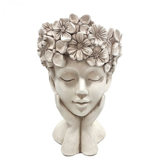 Magensium Oxide Human Face Pot Statue Two Hands Resting