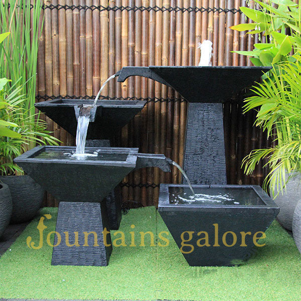 Three Tier Square Bowl Cascade Fountain – Large Water Feature  