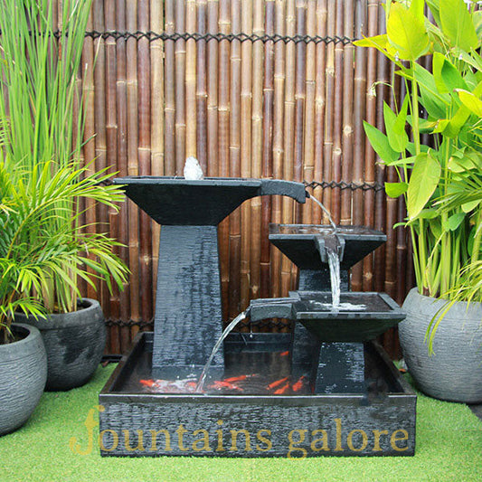 Three Tier Square Bowl Cascade Fountain – Medium Water Feature Rust Standard (240V)
