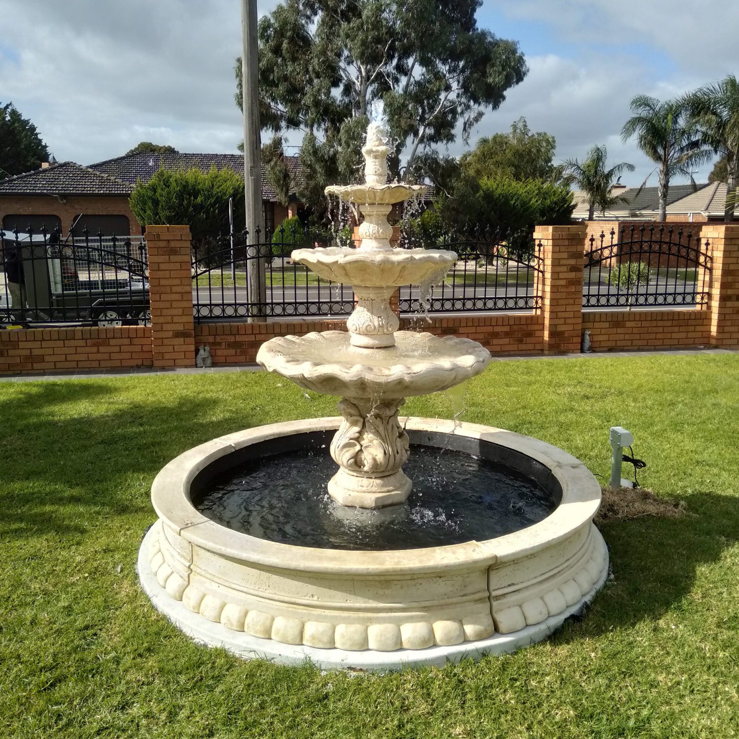 Three Tier Milano Fountain Water Feature w/ Pump + 1.8m Pond and Concrete Surrounds