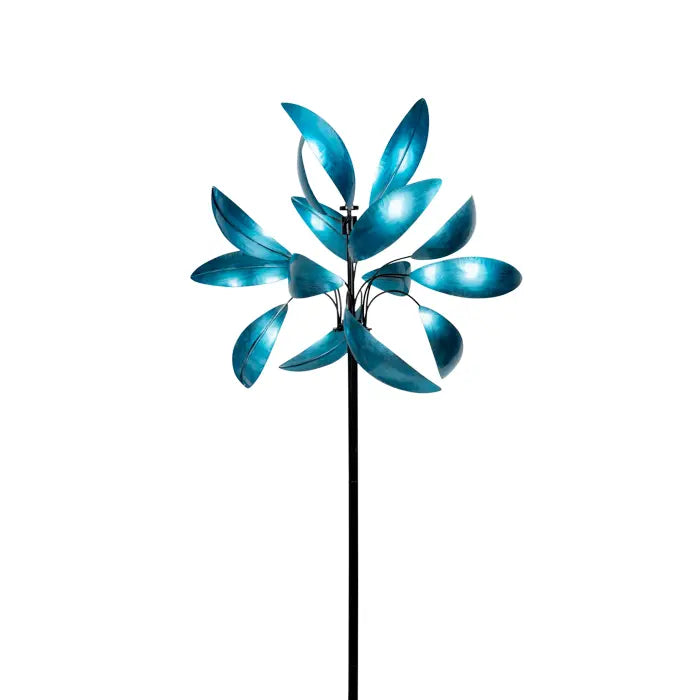 Fantasy Arctic Blue Wind Spinner - Powder Coated Metal Garden Decor - 65cm x 65cm x 210cm