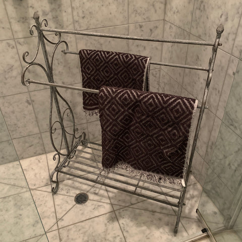 Towel Rack Holder Metal Antique Grey Wash Décor