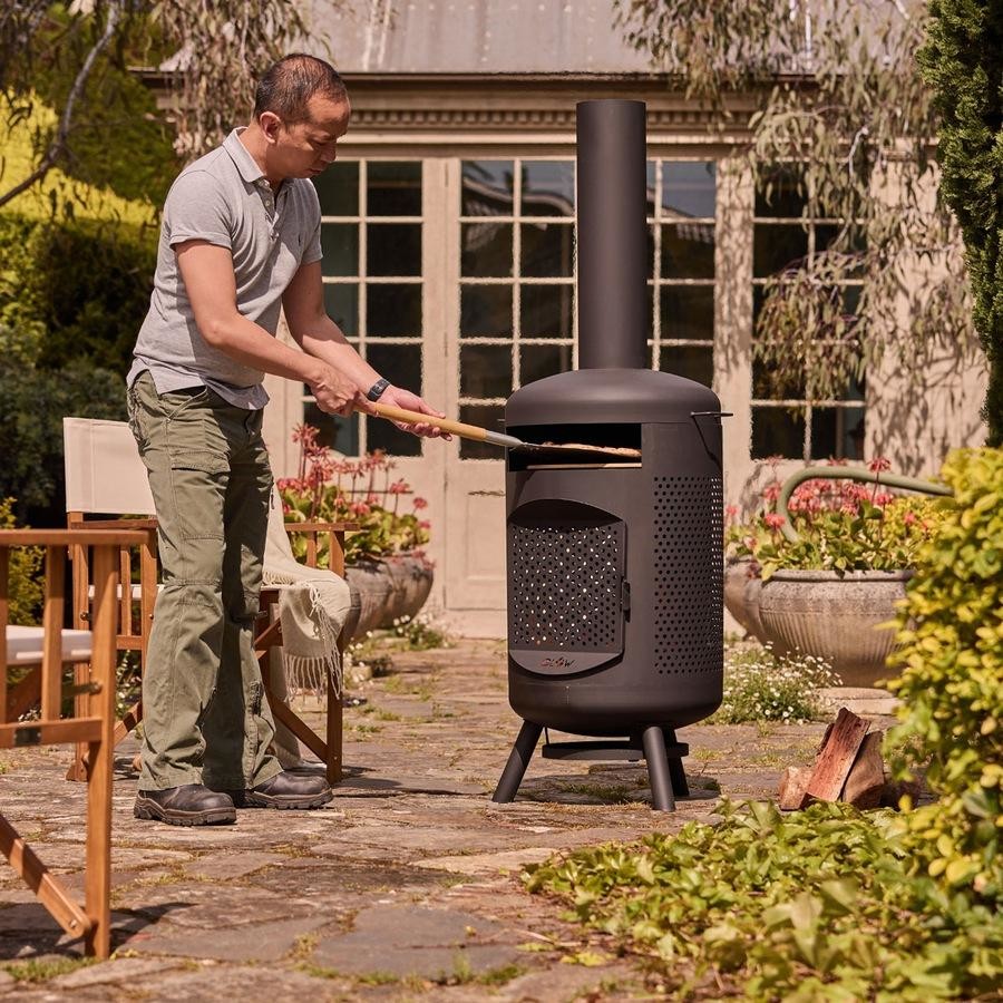 Glow Roma Chimenea with Pizza Cooking Oven in Black Fire Pit