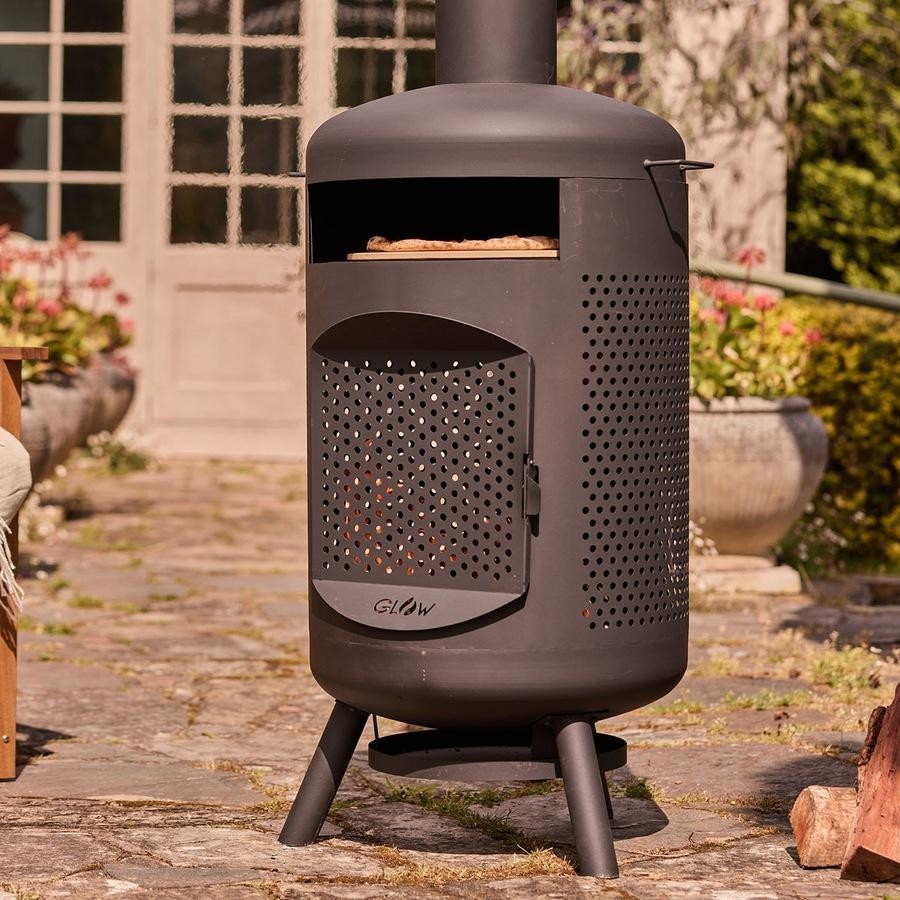 Glow Roma Chimenea with Pizza Cooking Oven in Black Fire Pit