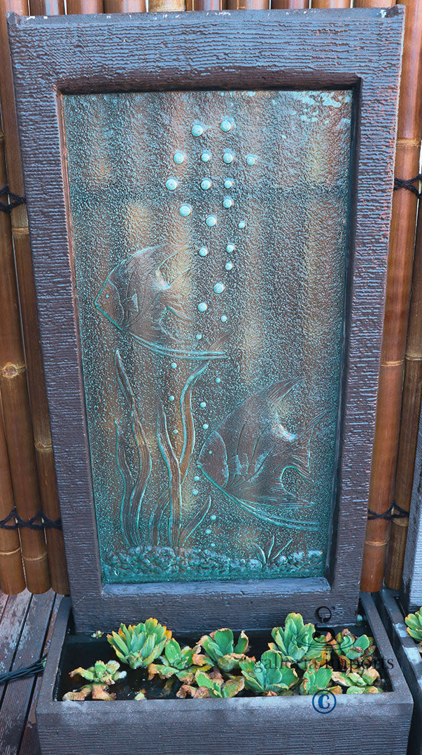 Twin Angel Fish Glass Wall Fountain EX DISPLAY Water Feature