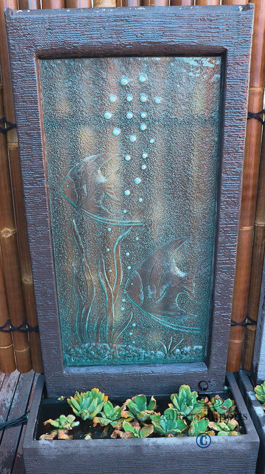Twin Angel Fish Glass Wall Fountain EX DISPLAY Water Feature