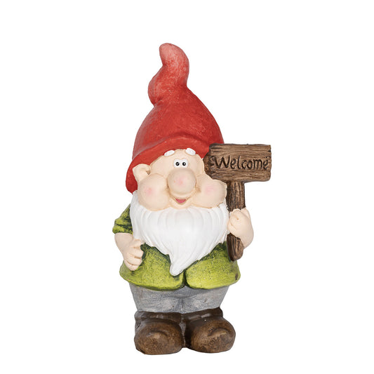 Garden Gnome 28cm Statue Gnome with Welcome Sign
