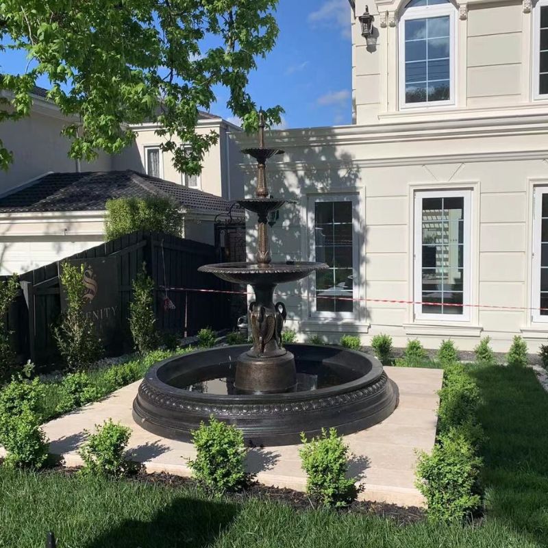 Three Tier Heron Fountain Water Feature w/Medium Fiberglass Pond 204cm Black