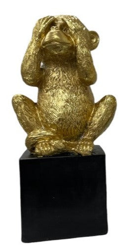 Gold Chimp on Box Statue Statue Seeing Chimp