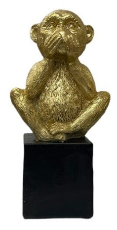 Gold Chimp on Box Statue Statue Speaking Chimp