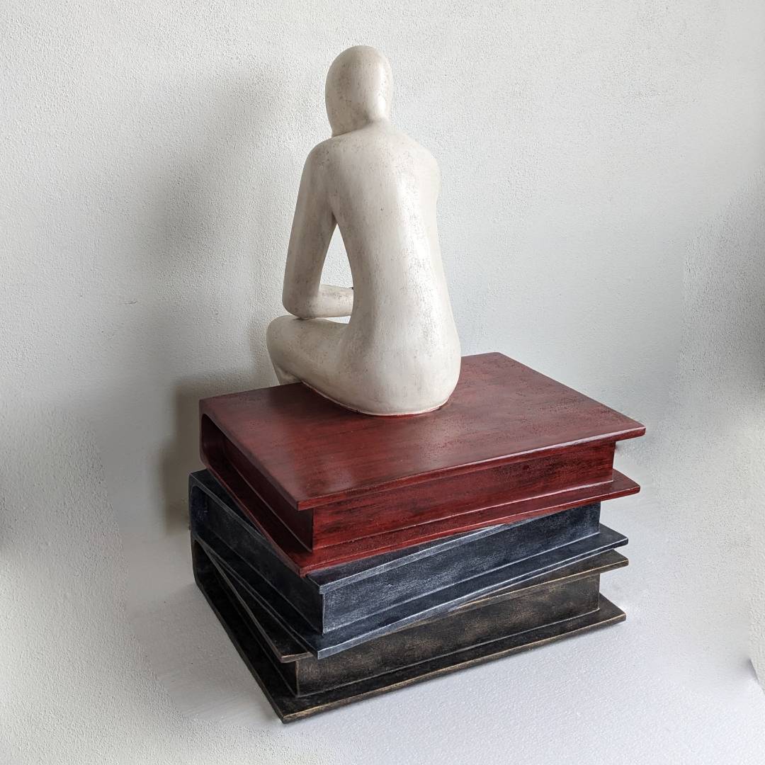 Large 85cm Thinker Sitting on Books Statue Statue
