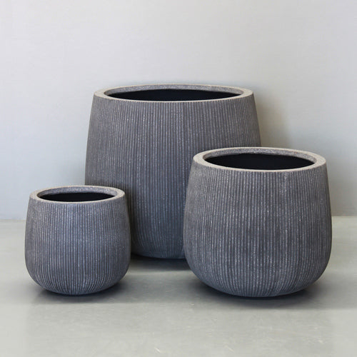 Rough Grey Vertical Stripe Sack Pot Pot