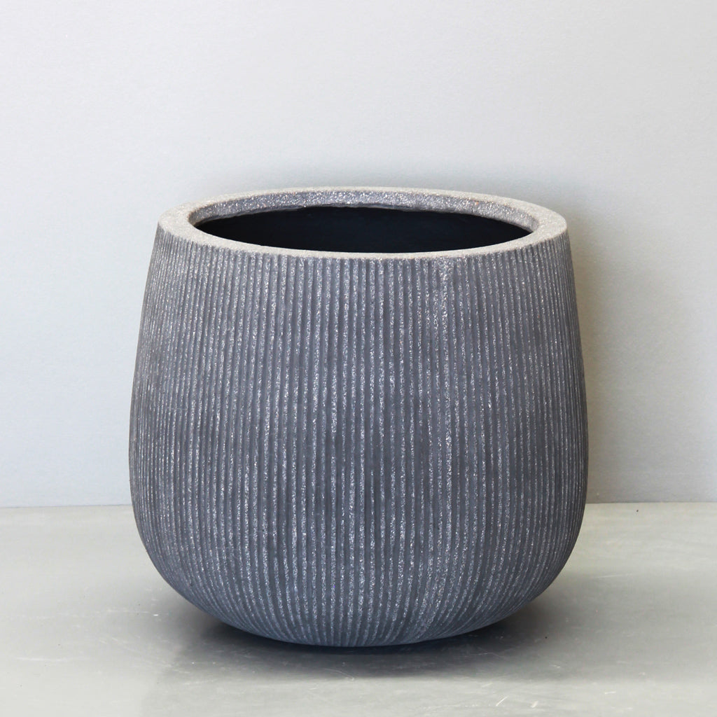 Rough Grey Vertical Stripe Sack Pot Pot Medium