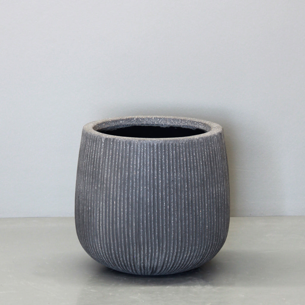 Rough Grey Vertical Stripe Sack Pot Pot Small