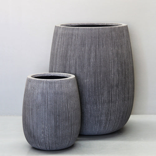 Rough Grey Vertical Stripe Tall Sack Pot Pot