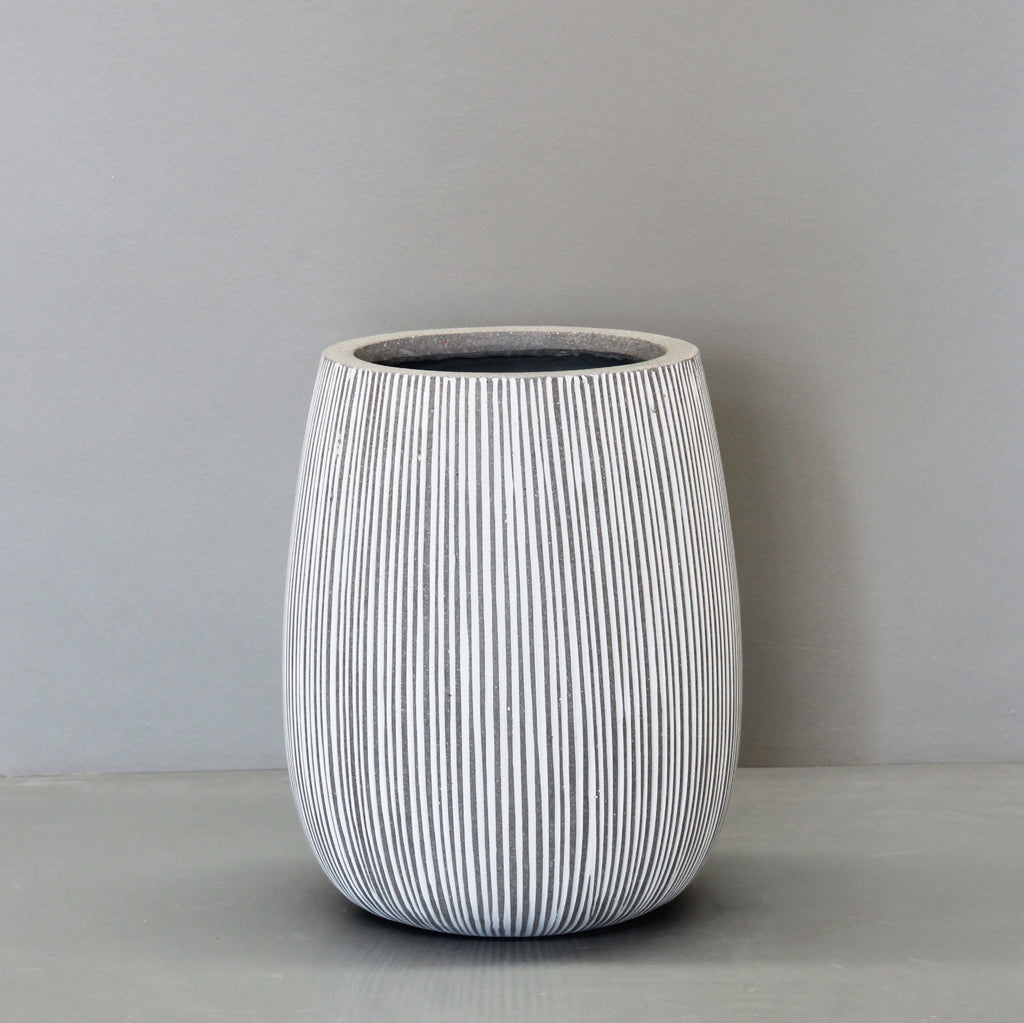 White Vertical Stripe Tall Sack Pot Pot Small