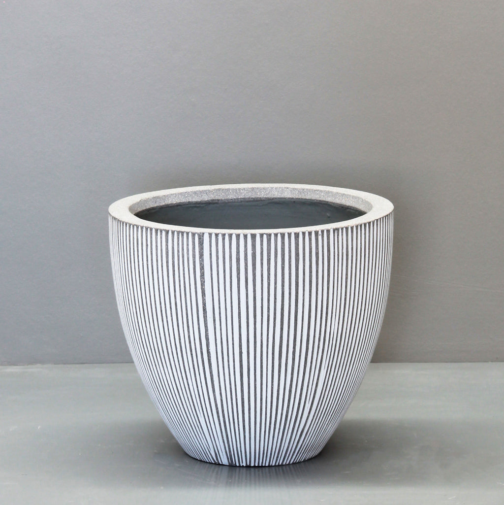 White Vertical Stripe Egg Pot Pots & Planters Small