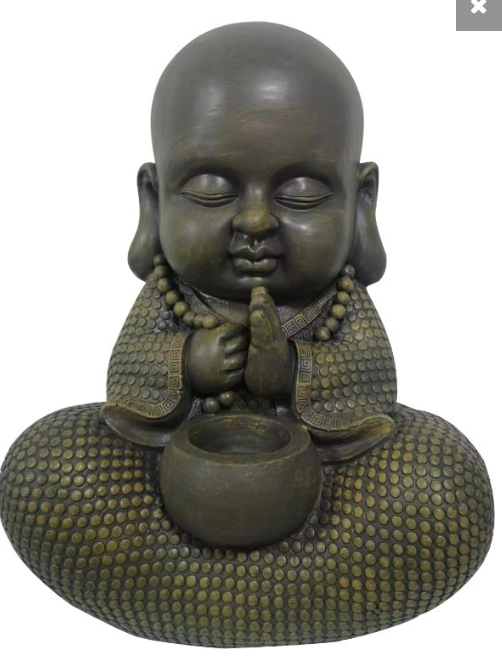Sitting Cute Buddha with Bowl Statue