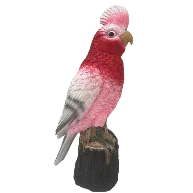 Pink & Grey Galah Standing on Stump Statue Statue