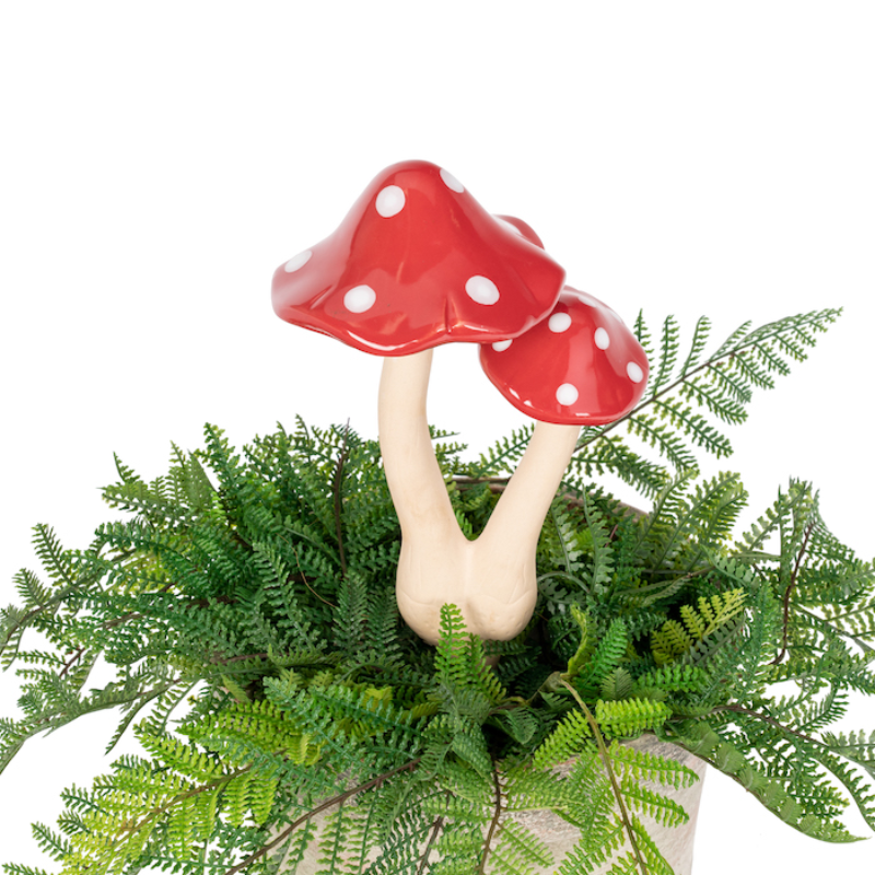 Double Red Ceramic Mushroom Statue