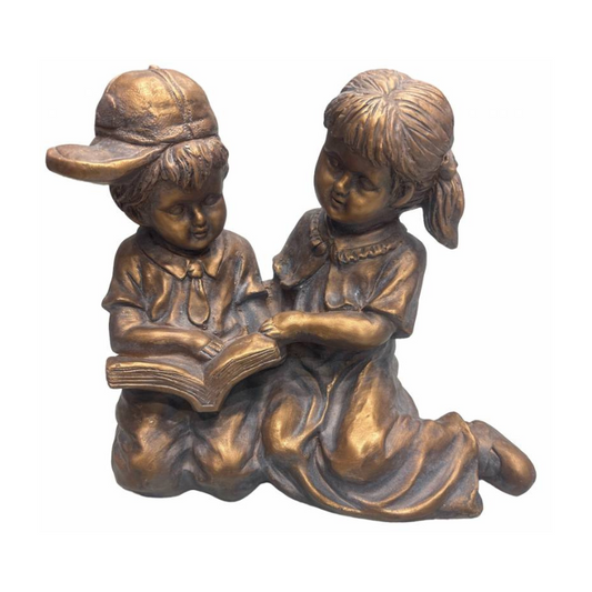 Boy and Girl Reading Statue (Bronze Colour) Statue  