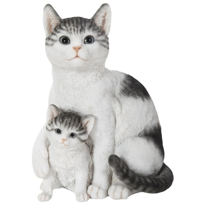 Mother Cat & Kitten - Black & White Statue