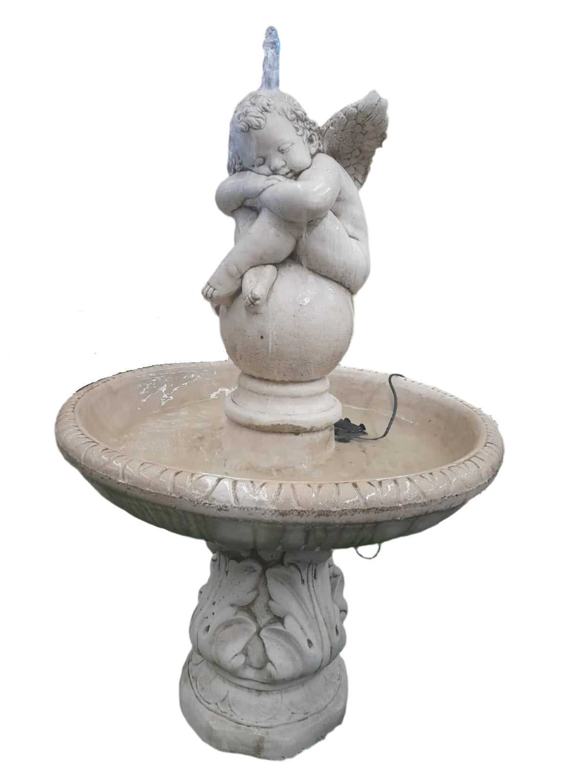 Large Angel on Ball Fountain Water Feature Sandstone Wash