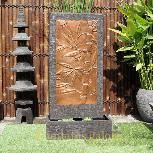 Bamboo Copper Wall Fountain Water Feature Standard Grey