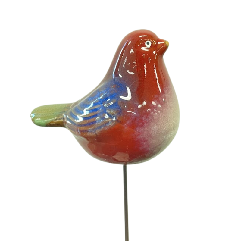 Birds on Stick Ceramic Statue Red