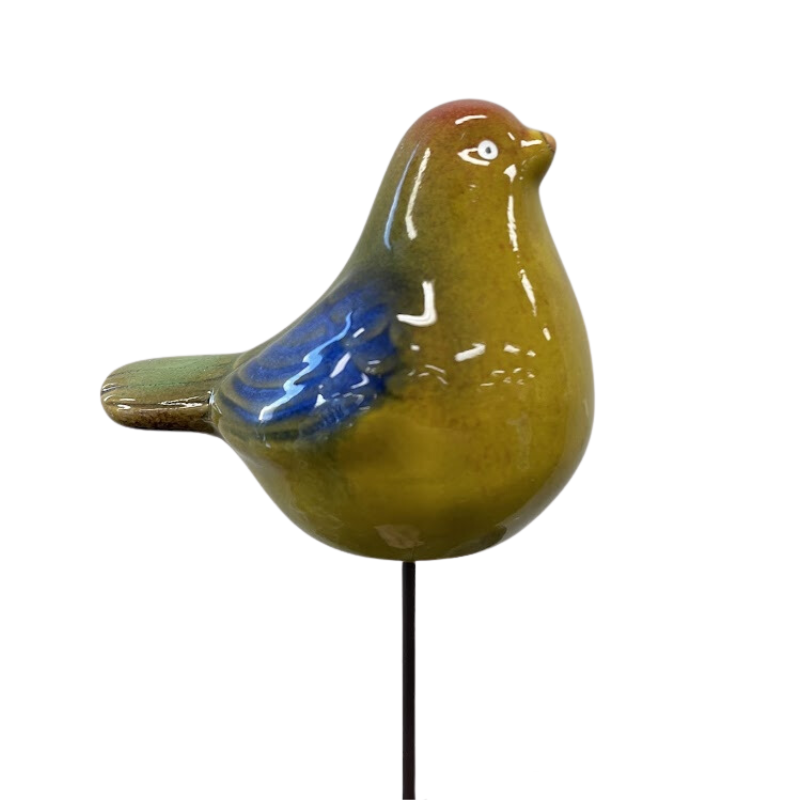 Birds on Stick Ceramic Statue Yellow