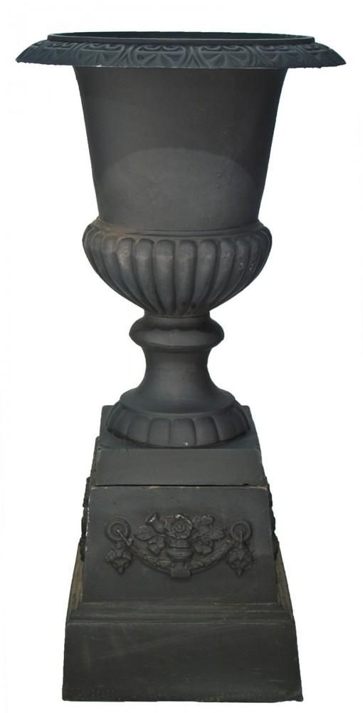 Cast Iron Romano Urn & Pedestal Urn and Pedestal Black