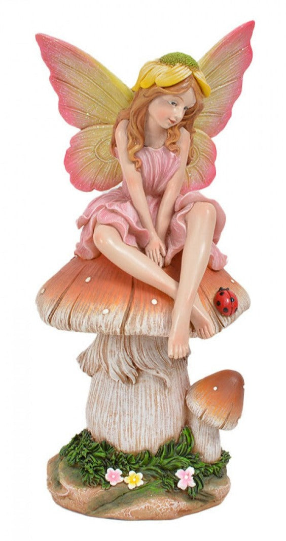 Fairy on Mushroom Statue Pink Fairy