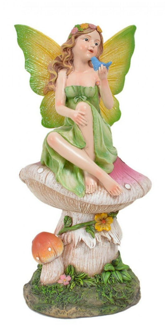 Fairy on Mushroom Statue Green Fairy