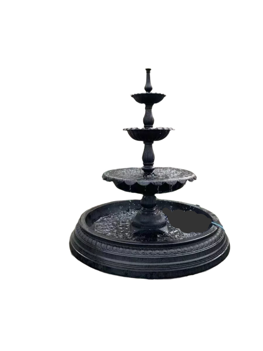 Three Tier Lisbon Fountain Water Feature w/Medium Fiberglass Pond 204cm Black