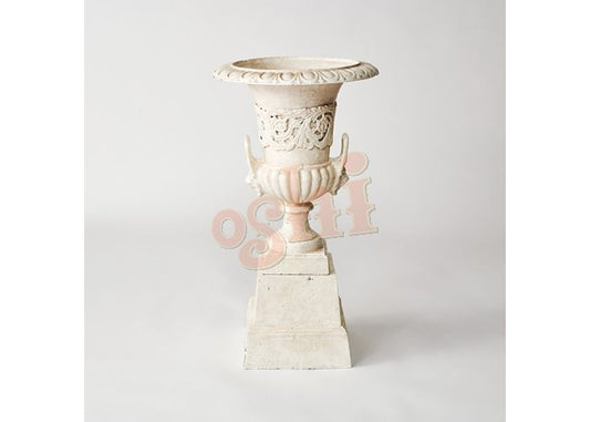 Urn w Lion Handle w Sunflower on base Urn and Pedestal