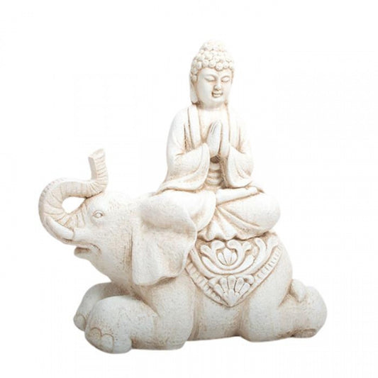 Magnesium Oxide Buddha Meditating on Elephant Statue  
