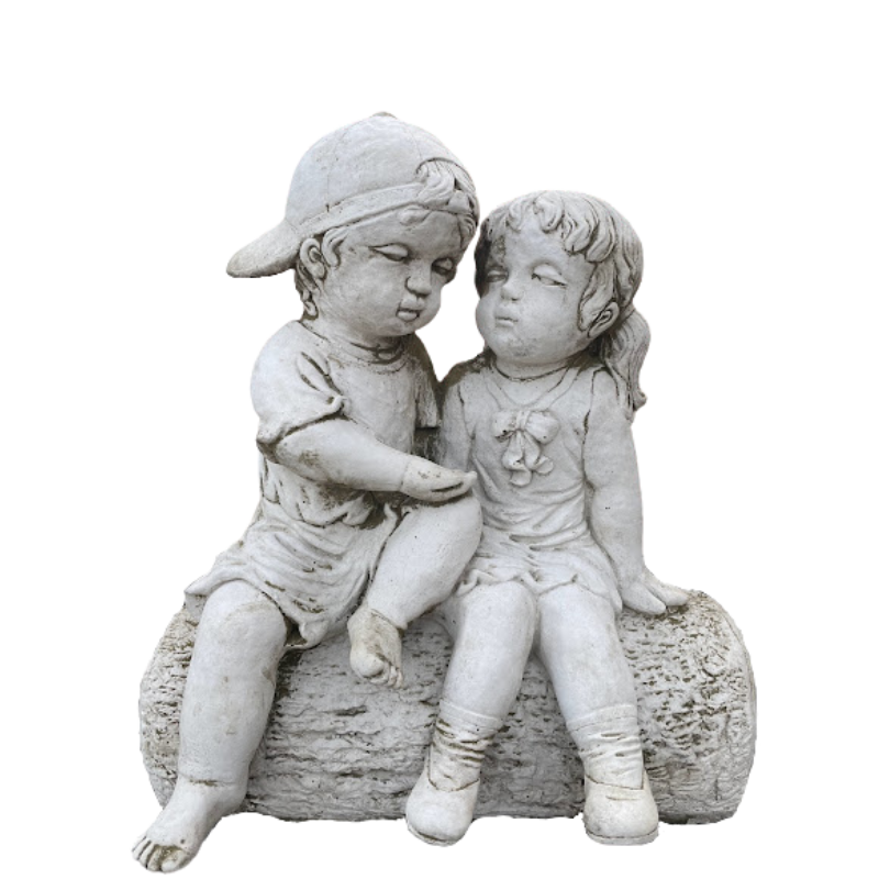 Boy & Girl On Log Statue Mo's Garden Ornaments