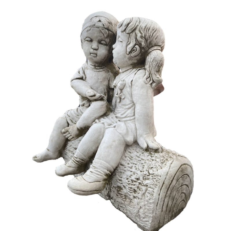 Boy & Girl On Log Statue Mo's Garden Ornaments