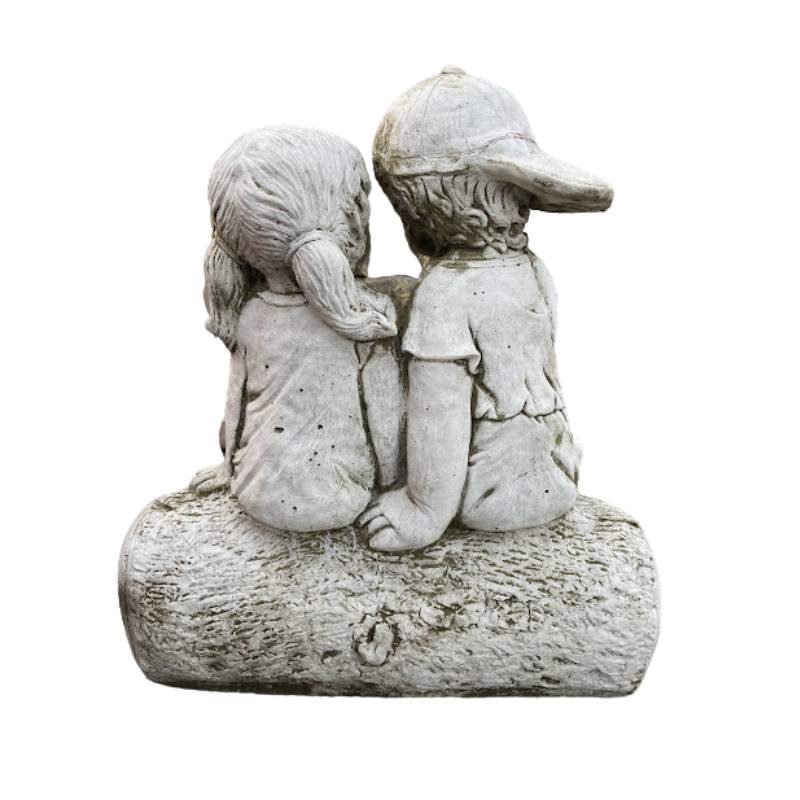 Boy & Girl On Log Statue Mo's Garden Ornaments